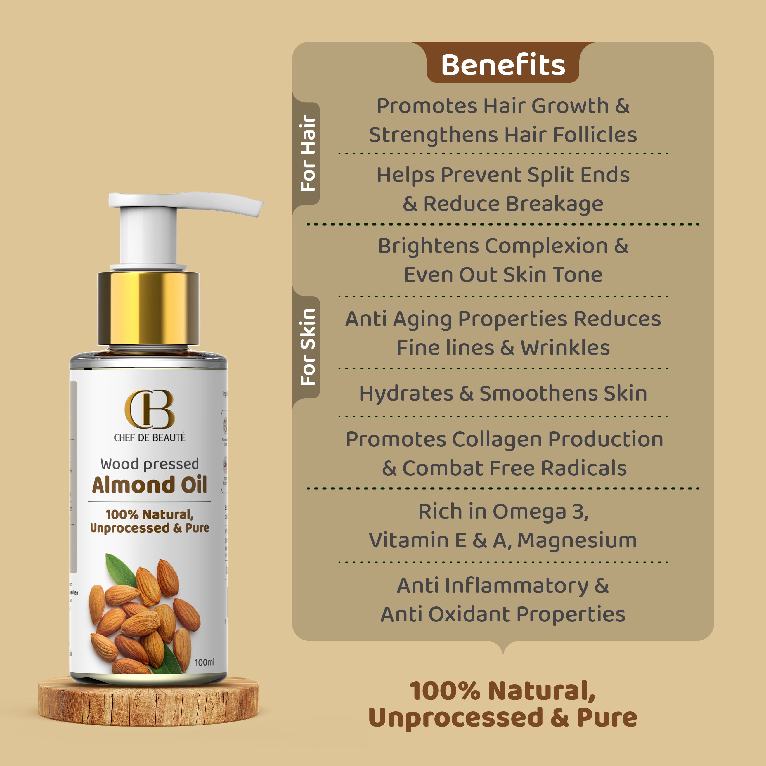 Wood Pressed Almond Oil - 100% Pure, Natural & Unprocessed